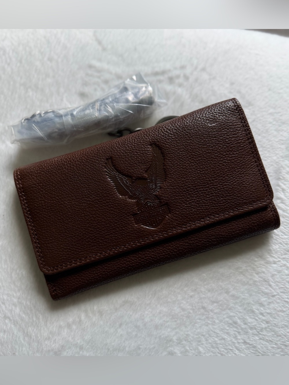Harley-Davidson Genuine Leather Iconic B&S Eagle Trucker Wallet Brown